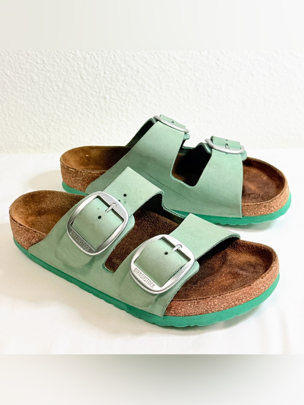 Birkenstock Arizona Big Buckle Sage Green Leather Sandals EU 38 Narrow